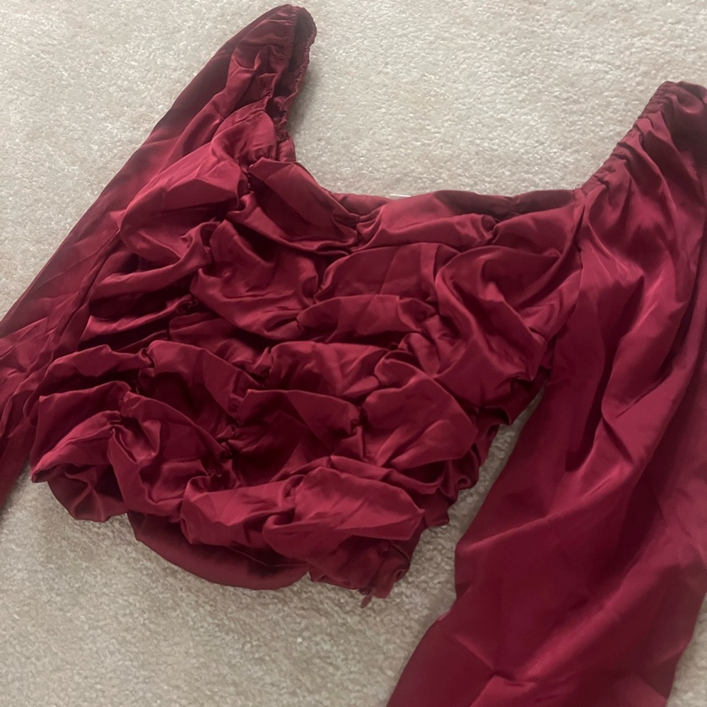 Hot pink satin ruched blouse